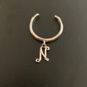 Sterling Silver “N” Charm Toe Ring with white stone.